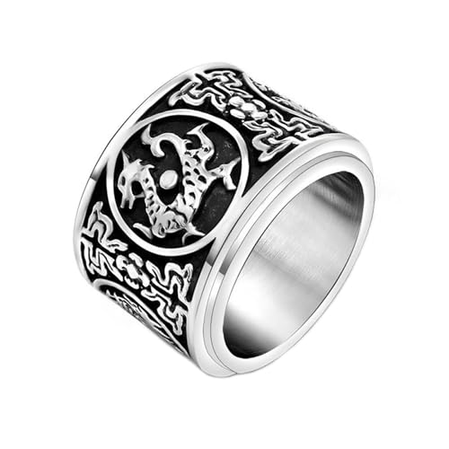 Wycian Matching Rings Gay, Edelstahl Ringe für Damen Silber Schwarz Größe 60 (19.1) 16mm Angst Spinner Ring Vintage Drache Personalisiert für Mutter Geburtstag von Wycian