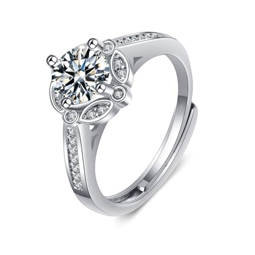 Wycian Modeschmuck Ringe 18K Ringe Silber 18 Karat Weißgold Labordiamant Blume. 4 Zinken. Rund. 1 Ct Zirkonia Größe 47 (15.0) Klassisch für Mutter Valentinstag Personalisierbar von Wycian