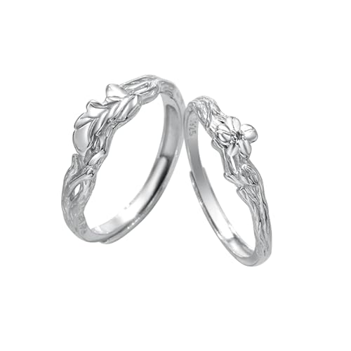 Wycian Modeschmuck Ringe Herren Ring Paar Silber 925 Sterlingsilber Blätter und Blüten Verstellbar Mode für Unisex Schwester Engagement von Wycian