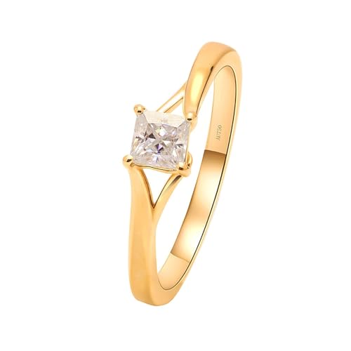 Wycian Moissanite Ring Damen, Eheringe 750 18K Gelbgold Moissanit Gelbgold 0.6CT 4.5mm Weiß Prinzessinnen-Form Größe 60 (19.1) für Neujahr von Wycian