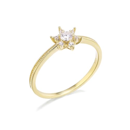 Wycian Moissanite Ring Damen, Gold Ring Boho 18K Gelbgold Moissanit D Runde Form mit Kubischer Zirkonia Weiß Größe 56 (17.8) für Abschluss von Wycian