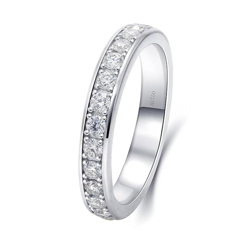 Wycian Moissanite Ring Ehering, Ring Schmuck Silber Einfach 14K Weißgold Natürlicher Diamant 0.03CT Weiß Runde Form Größe 54 (17.2) für Damen Vatertag von Wycian