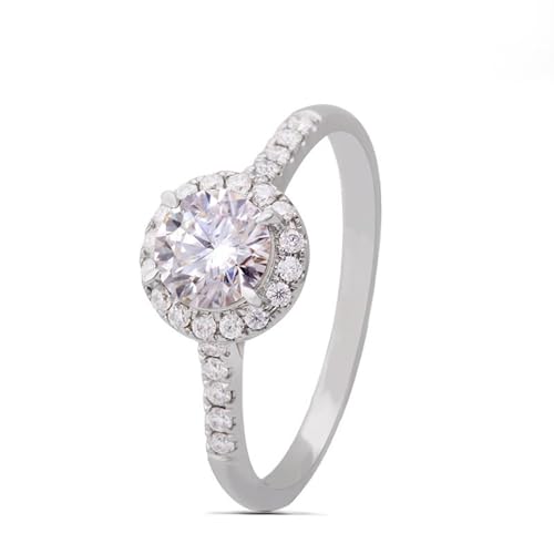 Wycian Moissanite Ring Ehering, Ringe Schmuck Damen Silber Set 14K Weißgold Hergestellter Diamant 0.5CT Weiß Runde Form Größe 54 (17.2) für Verlobung von Wycian