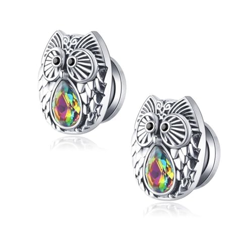 Wycian Ohr Plug, Tunnel Silber 16mm 5/8 Inch Anhänger Zirkonia Edelstahl Eule mit Tropfenförmigem Zirkonia für Hochzeit Edelstahl Tunnel 2Er Schmuck von Wycian