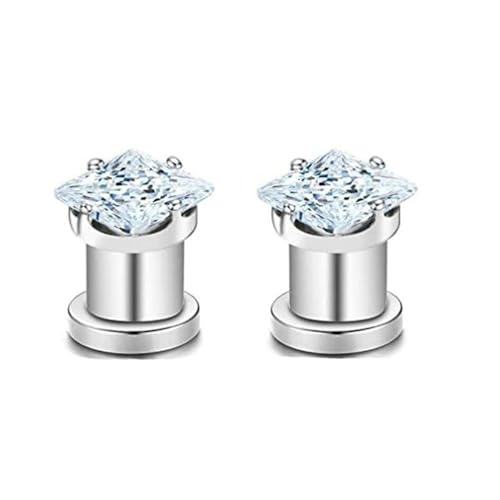 Wycian Ohr Plug Damen, Ohr Tunnel Titan 3mm 8G Anhänger Zirkonia Edelstahl Weiß mit Quadratischem Zirkonia für Valentinstag Ohr Tunnel Edelstahl 2Er Schmuck von Wycian