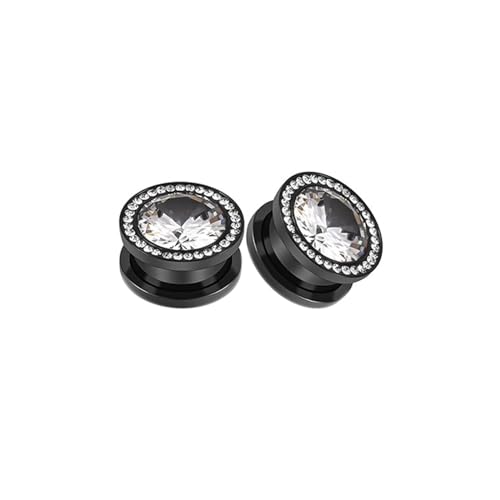 Wycian Ohr Plug Damen, Tunnel 16mm Schwarz 5/8 Inch Anhänger Zirkonia Edelstahl Schwarz Rund mit Zirkonia für Neujahr Tunnel Chirurgenstahl 2Er Schmuck von Wycian