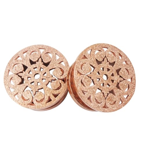 Wycian Ohr Plug Set, Plug 16mm Rosegold 5/8 Inch Anhänger Edelstahl Rund mit Hohler Blume für Hochzeit Ohr Tunnel Set Edelstahl 2Er Schmuck Geschenk von Wycian