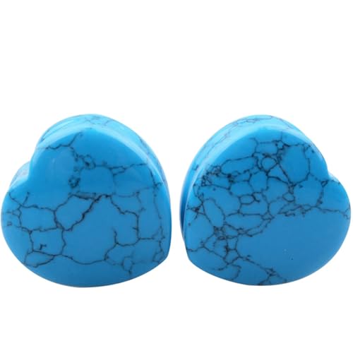 Wycian Ohr Plug zum Dehnen, Tunnel 16mm Blau 9/16 Inch Anhänger Gemstone Blauer Herzstein für Hochzeit 2Er Schmuck Geschenk von Wycian