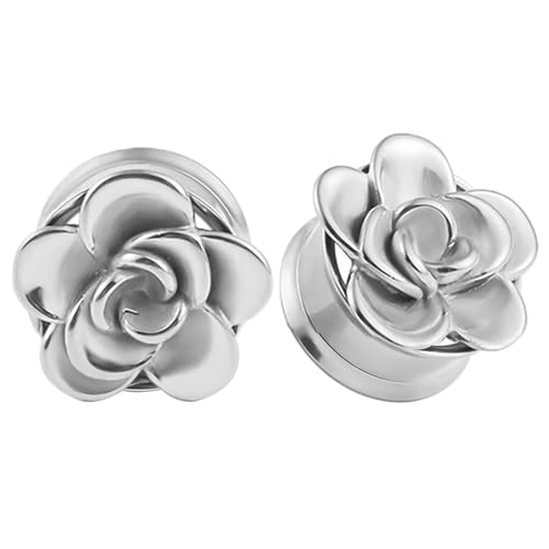 Wycian Ohr Tunnel Hochzeit, Tunnel Silber 8mm 0G Anhänger Edelstahl Blume für Neujahr Ohr Tunnel Titan 2Er Schmuck Geschenk von Wycian