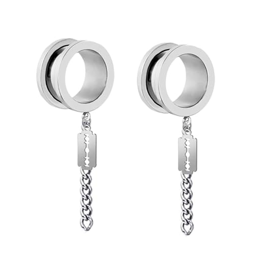 Wycian Ohr Tunnel Plug, Tunnel Silber Set 25mm 1 Inch Anhänger Edelstahl Rund mit Kettenanhänger für Hochzeit Ohr Tunnel Set Edelstahl 2Er Schmuck Geschenk von Wycian