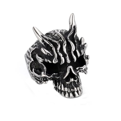 Wycian Paar Ringe, Ring Edelstahl Love Silber Schwarz Größe 67 (21.3) 6.3mm Vintage-Schädel Gravur für Damen Muttertag von Wycian