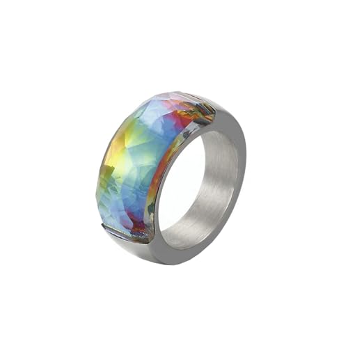 Wycian Partnerring Frau, Ring 10mm Edelstahl Silber Multicolor Größe 57 (18.1) mit Rechteckigem Stein Personalisiert für Mutter Verlobung von Wycian