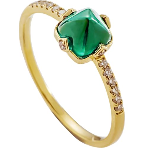 Wycian Partnerring Frauen, Engagement Ring Gold 18 Karat erstellter Smaragd Gelbgold Größe 49 (15.6) mit Künstlichem Smaragd und Diamant für Mutter Vatertag von Wycian