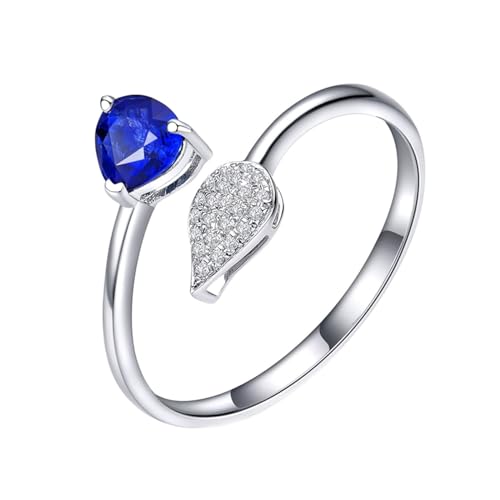 Partnerringe Gravur, Trauringe Verstellbar 18 Karat Weißgold Lab Saphir 0.47CT Blau Tropfenschliff VVS mit Diamant Weiß Größe Personalisiert von Wycian