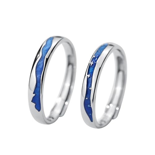 Wycian Partnerringe In Blau Ring Set Paar Silber 925 Sterlingsilber Milchstraße und Sterne Verstellbar Mode für Damen Schwester Abschluss Schmuck von Wycian
