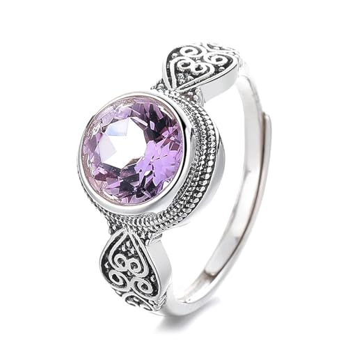 Wycian Partnerringe Nordisch Vintage Ring 925 Lila Sterlingsilber Zirkonia Retro-Muster, Verstellbar Verstellbar Mode für Damen Schwester Abschluss Schmuck von Wycian