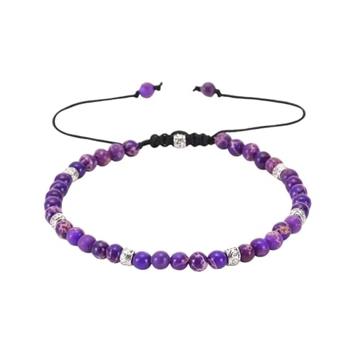 Wycian Perlen für Armbänder 4Mm, Edelstein Armband Amethyst Zirkonia Kristall Lila Metalllegierung Verstellbare, Runde, Glatte Perlen 19cmx4mm 1er von Wycian