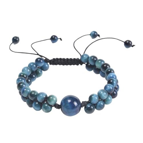 Wycian Perlen für Armbänder Blau, Armband Männer 21 cm Tigerauge Kristall Zweilagige Geflochtene Perlen 21cmx6mm 1er Naturstein für Neujahr von Wycian