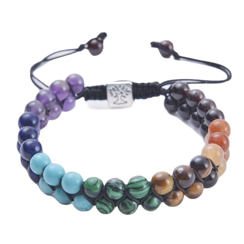 Wycian Perlen für Armbänder Bunt, Armband Herren Stoff Zirkonia Kristall Bunte Geschichtete Perlen 19cmx6mm 1er Naturstein für Geburtstag von Wycian