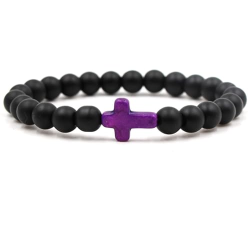 Wycian Perlen für Armbänder Lila, Herren Armband Kreuz Glas Lila Kreuzen 19cmx8mm Elastisch 1er Naturstein für Muttertag von Wycian