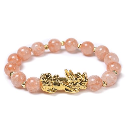 Wycian Perlen für Armbänder Rosa, Armkette Damen Vergoldet Zirkonia Kristall Pixiu-Perlen 10mm 1er Naturstein für Vatertag von Wycian