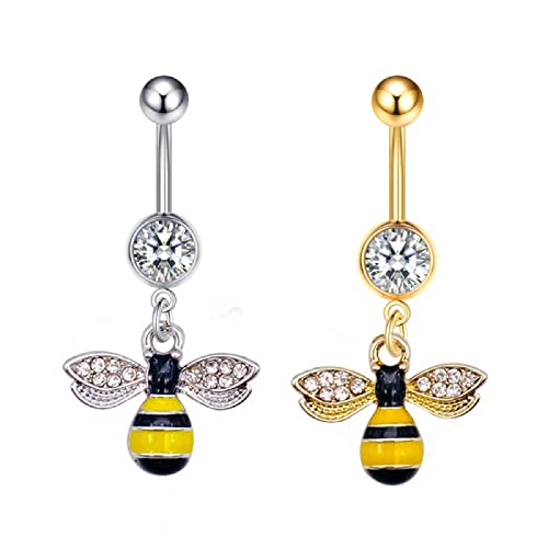Wycian Piercing Bauchnabel, Bauchpiercing Rosegold 2pcs Edelstahl Biene Schwarz Gelb Zirkonia Bauchnabelpiercing für Damen von Wycian