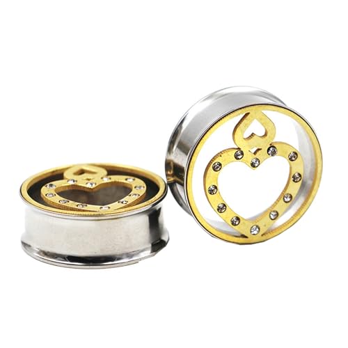 Wycian Plug Ohr, Tunnel 20mm Silber 3/4 Inch Anhänger Zirkonia Edelstahl Hohles Herz mit Zirkonia für Hochzeit Ohr Plug Edelstahl 2Er Schmuck Geschenk von Wycian