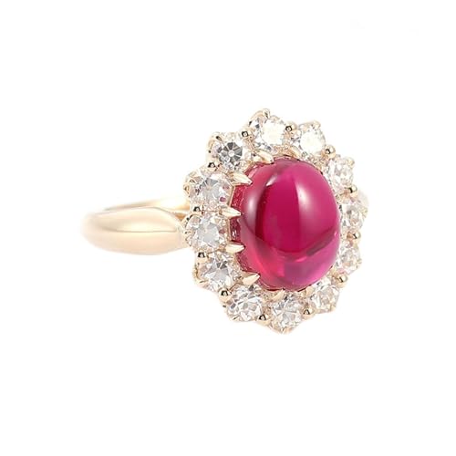 Wycian Promise Ring, Ring Rot Stein 14K Gelbgold Blume Größe 47 (15.0) Created-Ruby Ovalschliff Rot Personalisiert Für Hochzeit von Wycian