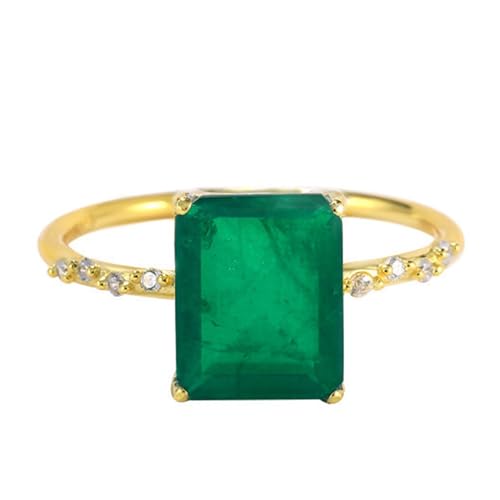 Wycian Promise Ring Band Ring Gold 9K Gelbgold Au375 8X10mm Smaragdform Im Labor Hergestellter Smaragd Größe 53 (16.9) Vorsteckring für Tante Elegant von Wycian