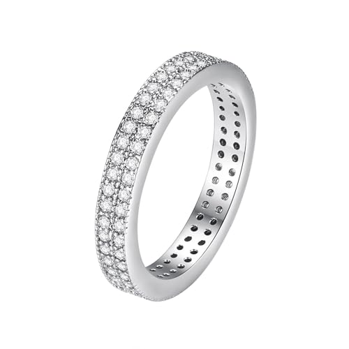 Wycian Promise Ring Bff Eheringe 18K Silber 18 Karat Weißgold Diamant Inlay mit Zwei Reihen Zirkonia Größe 49 (15.6) Klassisch für Tante Weihnachten Personalisierbar von Wycian