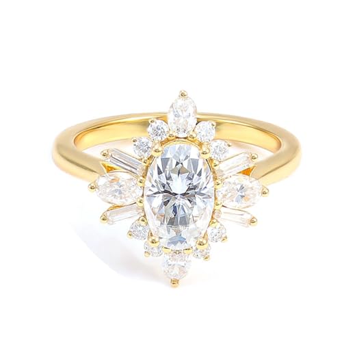 Wycian Promise Ring Bff Ring Gold Zierlich Gelb 9 Karat Gold Moissanit Sonnenblume Größe 47 (15.0) Elegant für Lesben Thanksgiving Gravur von Wycian