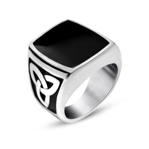 Wycian Promise Ring Damen, Ringe Frauen Edelstahl Set Silber Schwarz Größe 57 (18.1) Vintage Quadratischer Keltischer Knoten 15mm Personalisiert für Mutter Muttertag von Wycian