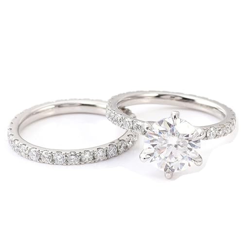Wycian Promise Ring For Her Damenring Weissgold 14 Karat Moissanit Rund 2 Stk Größe 57 (18.1) Elegant für Frau Weihnachten Personalisierbar von Wycian