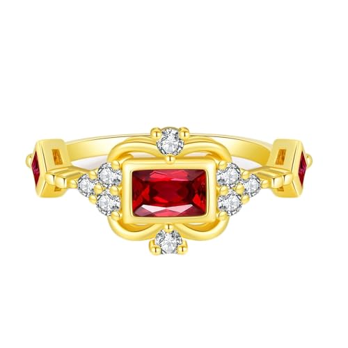 Wycian Promise Ring For Women Freundschaftsring Gold 9K Gelbgold Au375 4X6mm Rechteckform Im Labor Hergestellter Rubin Größe 61 (19.4) Vorsteckring von Wycian
