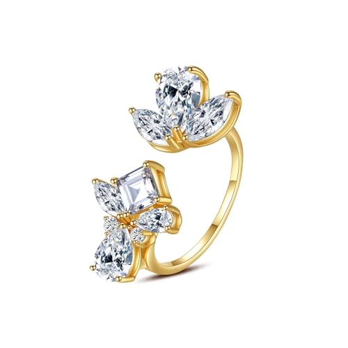 Wycian Promise Ring Goldring Damen 18 Karat Echtgold Moissanit Offen mit Schmetterlings-Zirkonia Größe 53 (16.9) Klassisch für Mutter Weihnachten Gravur von Wycian