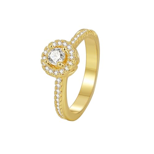 Wycian Promise Ring Man Gold Ring mit Steinen 9K Gold Au375 Moissanit Halo Größe 62 (19.7) Elegant für Schwester Cocktail Gravur von Wycian