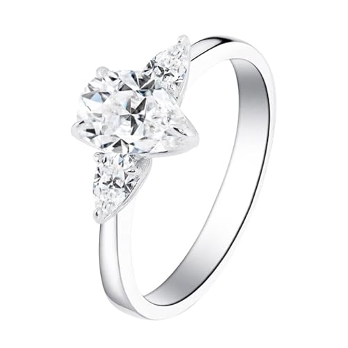 Wycian Promise Ring Man Ring Damen 49 9K Weißgold Moissanit Einfache Träne Größe 49 (15.6) Einfach für Tante Weihnachten Personalisiert von Wycian