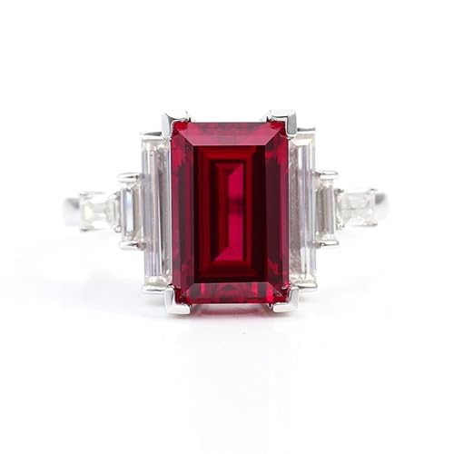Wycian Promise Ring Man Trauringe Rot 9K Weißgold Erstellt-Ruby mit Rechteckigem Kunstrubin 2Ct Größe 61 (19.4) Elegant für Frau Weihnachten Personalisierbar von Wycian