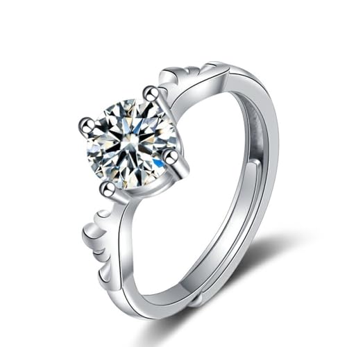 Wycian Promise Ring Mann Goldring Damen Weissgold Silber 18 Karat Moissanit Geweih mit Zirkonia Größe 54 (17.2) Klassisch für Mutter Valentinstag Personalisierbar von Wycian