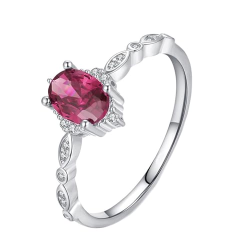 Wycian Promise Ring Mann Ring Rot Weißgold 9K Au375 5X7mm Ovale Form Im Labor Hergestellter Rubin Größe 61 (19.4) Vorsteckring für Mutter Einfach Schmuck von Wycian