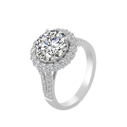 Wycian Promise Ring Men 14K Ring Silber 14 Karat Weißgold Moissanit 4 Zinken. Rund. mit 2 Karat Moissanit Größe 47 (15.0) Beliebt für Tante Abschluss Personalisierbar von Wycian