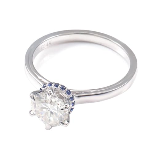 Wycian Promise Ring Men Freundschaftsringe Aus Weissgold 9K Moissanit Krone 6 Krallen Rund Moissanit 2Ct Größe 62 (19.7) Elegant für Mutter Weihnachten Personalisierbar von Wycian