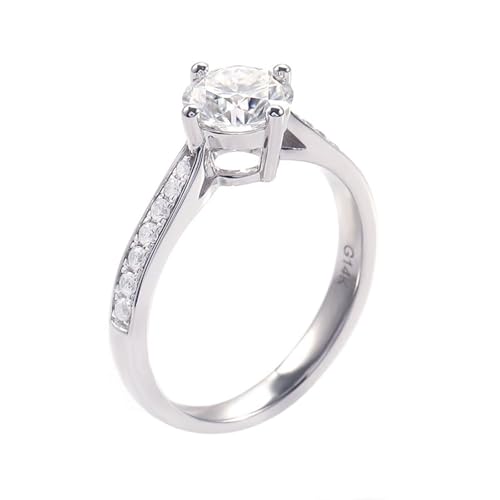 Wycian Promise Ring Men Ringe Frauen Weißgold 9K Moissanit mit 1 Karat Rundem Moissanit Größe 47 (15.0) Elegant für Tante Weihnachten Personalisiert von Wycian