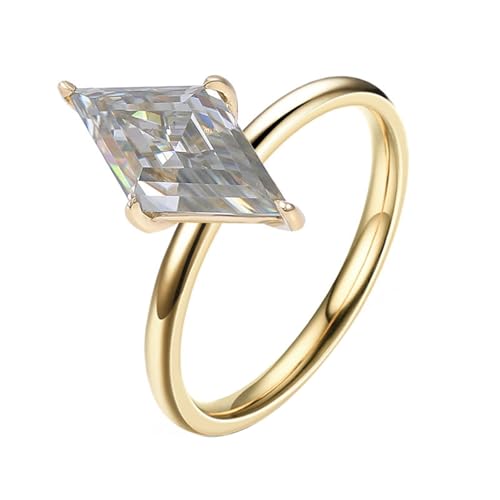 Wycian Promise Ring Men Ringe Gold Aesthetic Gelb 9K Gold Moissanit Poliert mit Rhombus Moissanite 2Ct Größe 61 (19.4) Elegant für Mutter Thanksgiving Gravur von Wycian