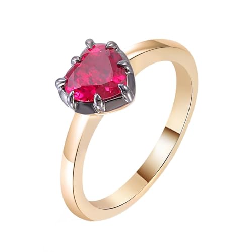 Wycian Promise Ring Men Ringe Gold Wasserfest Gelb 9K Gold Erstellt-Ruby Solitär mit Herzförmigem Synthetischem Rubin 2 Ct Größe 58 (18.5) Elegant für Schwester Abschluss Personalisiert von Wycian