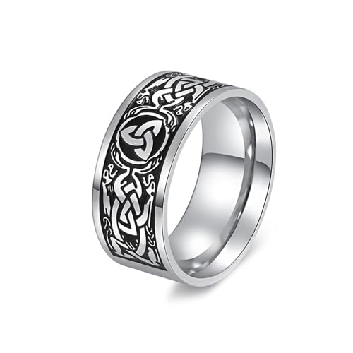 Wycian Ring 10Mm, Ringe für Damen Silber Edelstahl Größe 54 (17.2) Keltischer Knoten Im Vintage-Stil, 10 mm Anpassbar für Frau Neujahr von Wycian