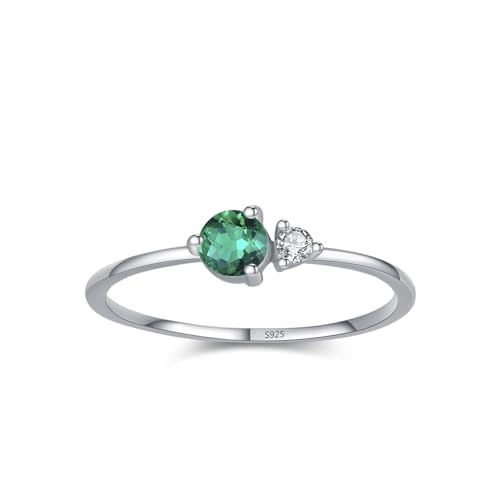 Wycian Ring 54 Partner Ringe mit Stein 925er Sterlingsilber 0.9mm Kleiner Grüner Zirkon für Mutter Geburtstag von Wycian