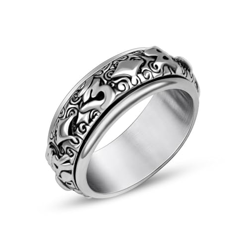 Wycian Ring 62 Damen, Silber Ringe Vintage Edelstahl 7.4mm Angst Spinner Ring Vintage Mantra Anpassbar für Frau Valentinstag von Wycian