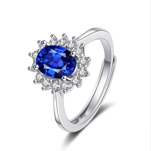 Wycian Ring Blau Damen Ring Silber Zart 18 Karat Weißgold Labor Saphir Sonnenblume Größe 58 (18.5) Klassisch für Tante Jahrestag Personalisiert von Wycian