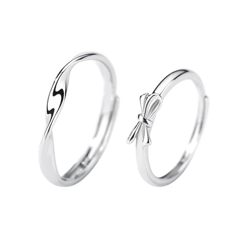 Wycian Ring Couple Custom Freundschaftsringe Damen 925 Silber Sterlingsilber Bögen Verstellbar Beliebt für Paar Weihnachten Schmuck von Wycian